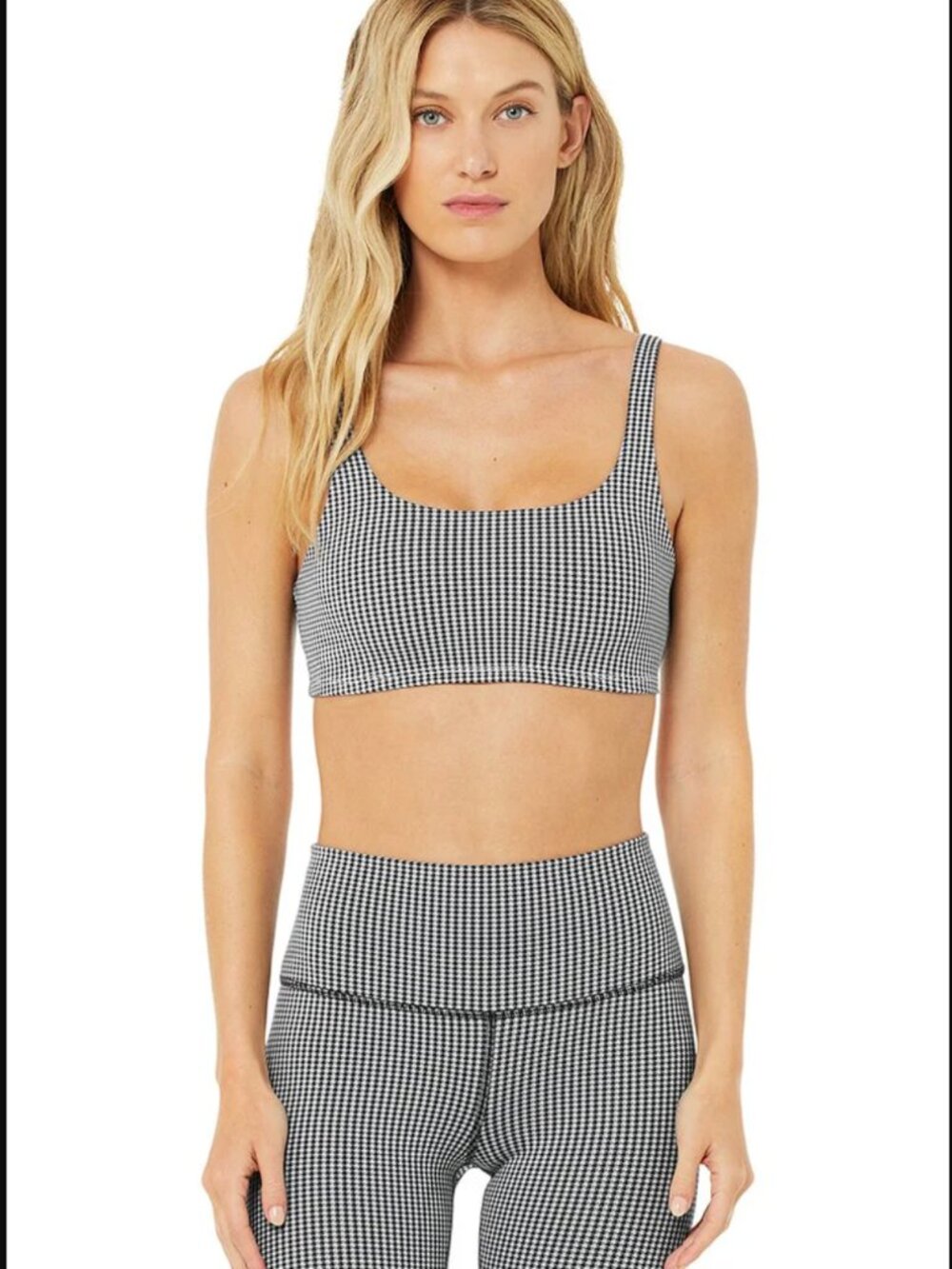 ALO Yoga Airtech Micro Houndstooth Bra & Micro Houndstooth Biker Short Set $158 - Picture 3 of 16